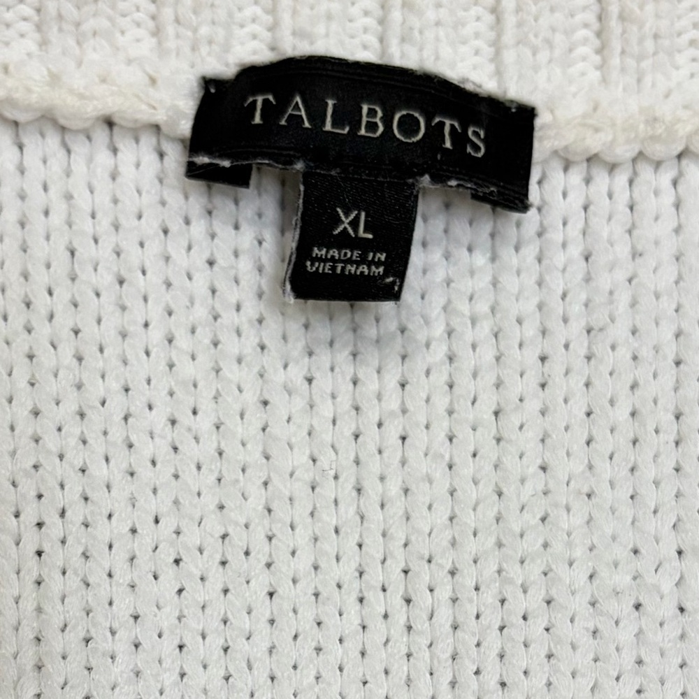 Talbots Cream Cable-Front Crewneck Sweater - Picture 3 of 3